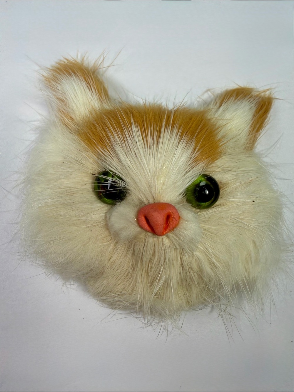 Vintage Faux Fur Cat Face Magnet Novelty Kitten Cat Lover Decor Orange White